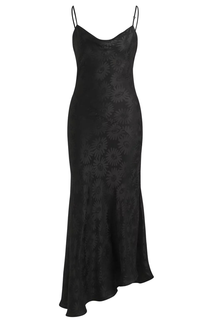 HUGO FLORAL-JACQUARD DRESS WITH ASYMMETRIC HEM