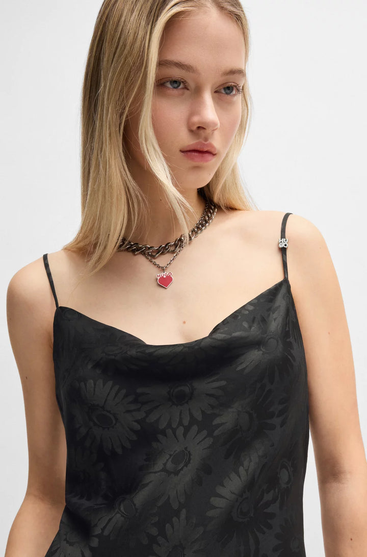 HUGO FLORAL-JACQUARD DRESS WITH ASYMMETRIC HEM