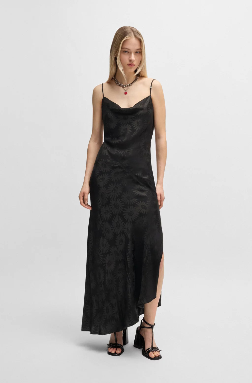 HUGO FLORAL-JACQUARD DRESS WITH ASYMMETRIC HEM
