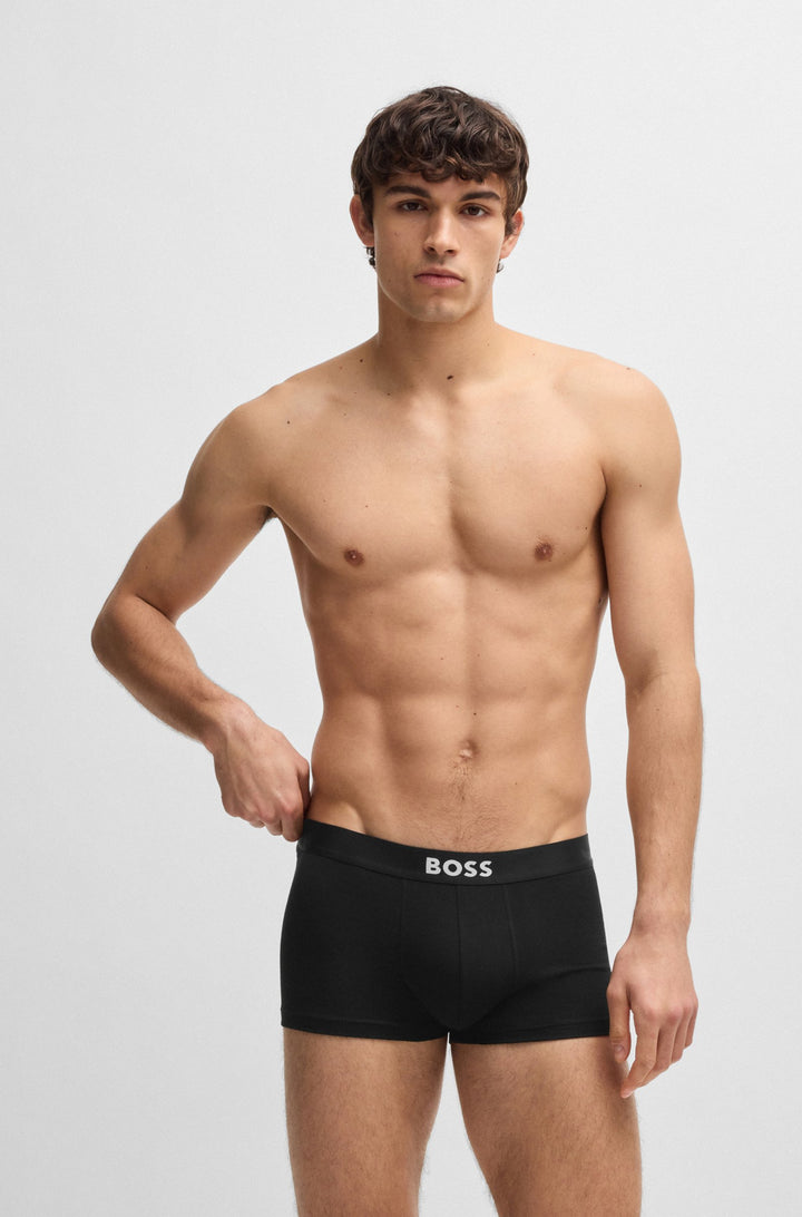 Boss Three-pack of stretch-cotton trunks with logo waistbands