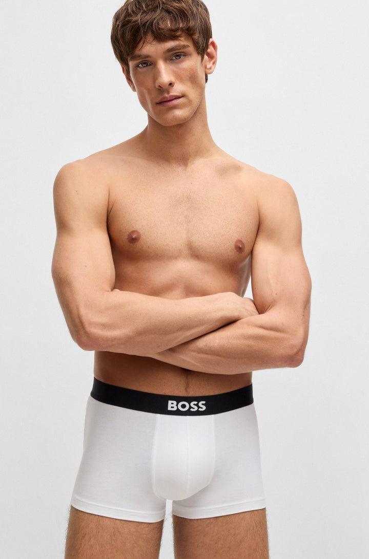 Boss Three-pack of stretch-cotton trunks with logo waistbands