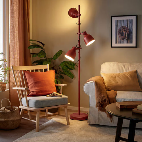 IKEA HEKTAR Floor lamp with 3-spotlights, brown-red