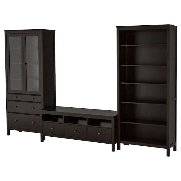IKEA HEMNES TV storage combination, black-brown/clear glass, 128 3/8x77 1/2 "