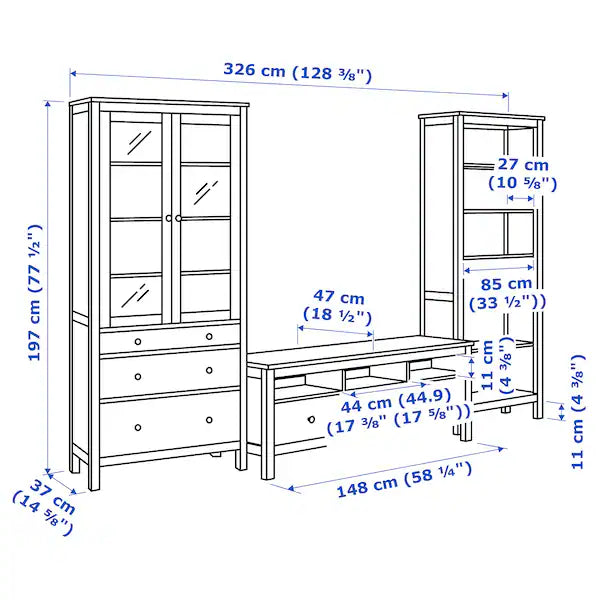 IKEA HEMNES TV storage combination, black-brown/light brown clear glass, 128 3/8x77 1/2 "