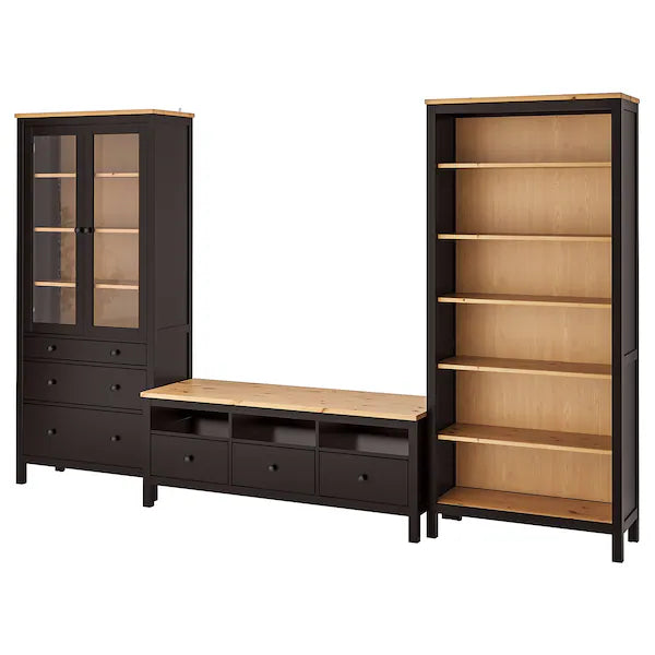 IKEA HEMNES TV storage combination, black-brown/light brown clear glass, 128 3/8x77 1/2 "