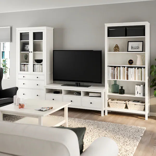 IKEA HEMNES TV storage combination, white stain/clear glass, 128 3/8x77 1/2 "