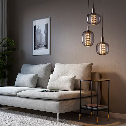 IKEA HÖGVIND Pendant lamp with 3 lamps, nickel plated/gray glass, 16 "