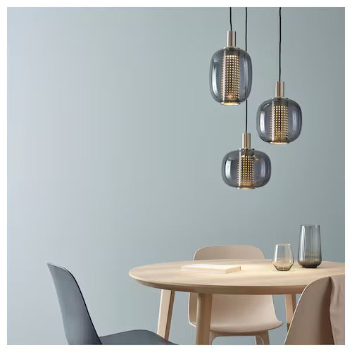 IKEA HÖGVIND Pendant lamp with 3 lamps, nickel plated/gray glass, 16 "