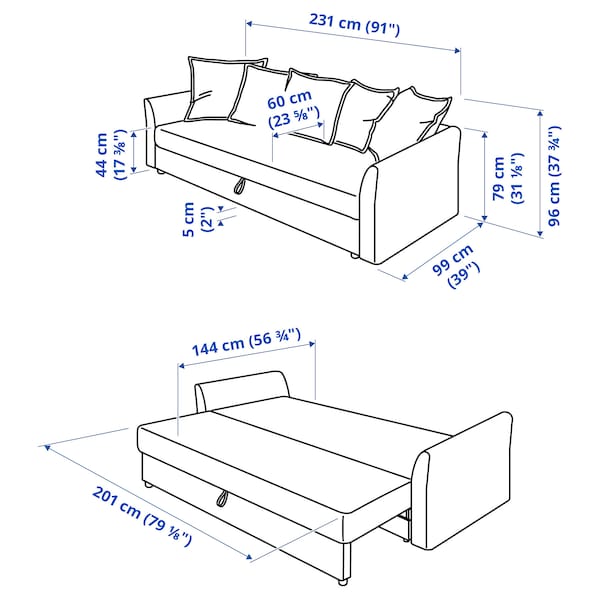 IKEA HOLMSUND 3-seat sleeper sofa, Kilanda dark blue