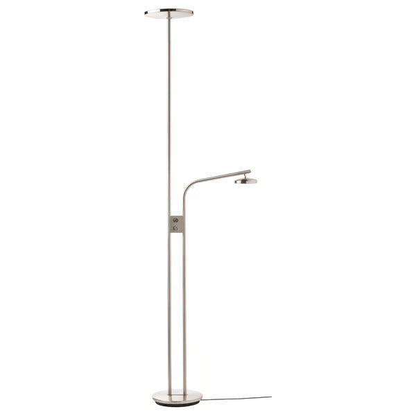 IKEA ISJAKT LED floor uplighter/reading lamp, dimmable/nickel plated, 71 "
