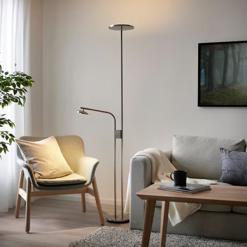 IKEA ISJAKT LED floor uplighter/reading lamp, dimmable/nickel plated, 71 "