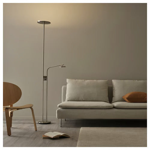 IKEA ISJAKT LED floor uplighter/reading lamp, dimmable/nickel plated, 71 "