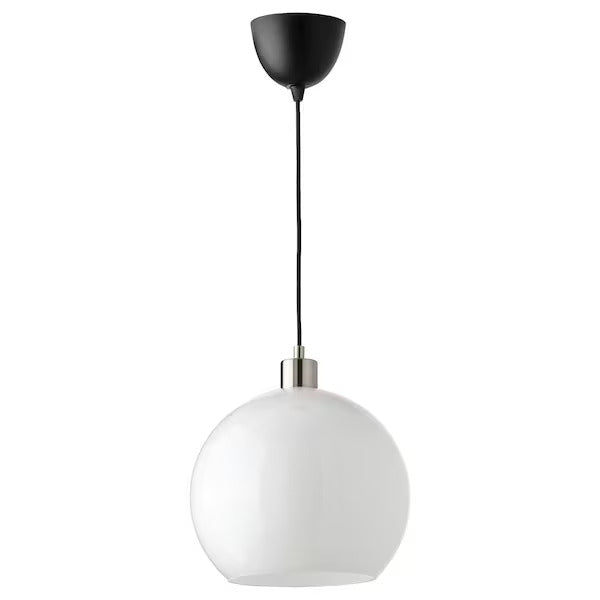 IKEA JÄRPLIDEN Pendant lamp, white glass/nickel plated, 12 "
