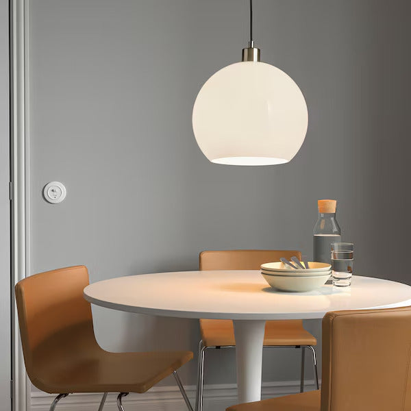 IKEA JÄRPLIDEN Pendant lamp, white glass/nickel plated, 12 "