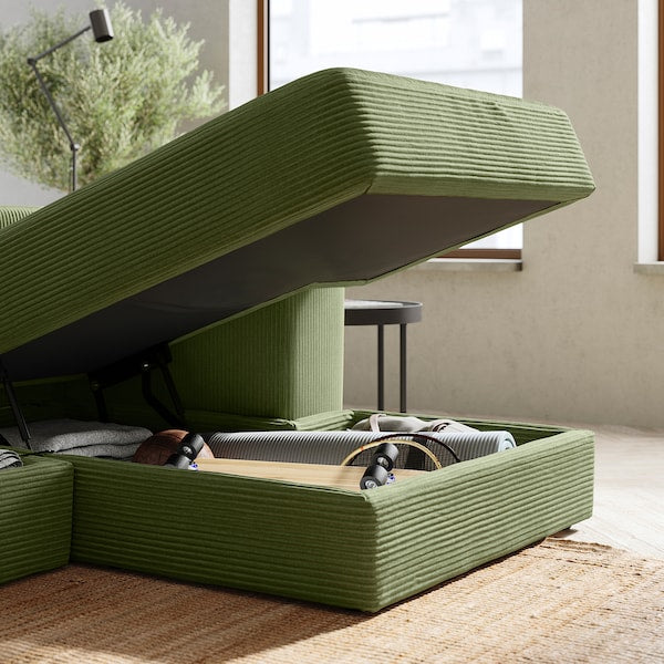 IKEA JÄTTEBO Sectional, 6-seat, with chaise, right with headrests/Samsala dark yellow-green