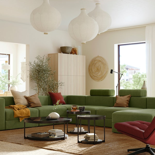 IKEA JÄTTEBO Sectional, 6-seat, with chaise, right with headrests/Samsala dark yellow-green