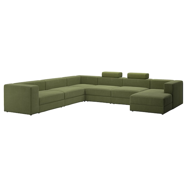 IKEA JÄTTEBO Sectional, 6-seat, with chaise, right with headrests/Samsala dark yellow-green