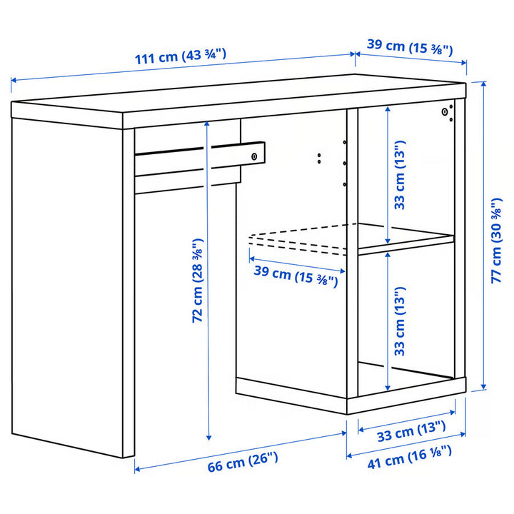 IKEA KALLAX Desk, black-brown, 43 3/4x15 3/8 "