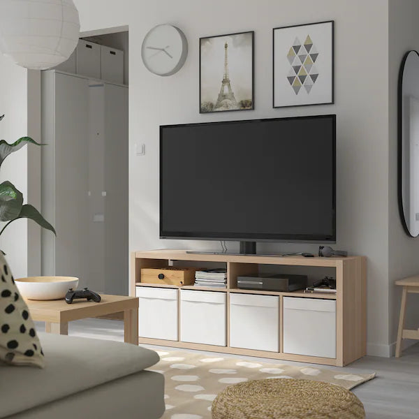 IKEA KALLAX TV unit, white stained oak effect, 57 3/4x23 1/2 "