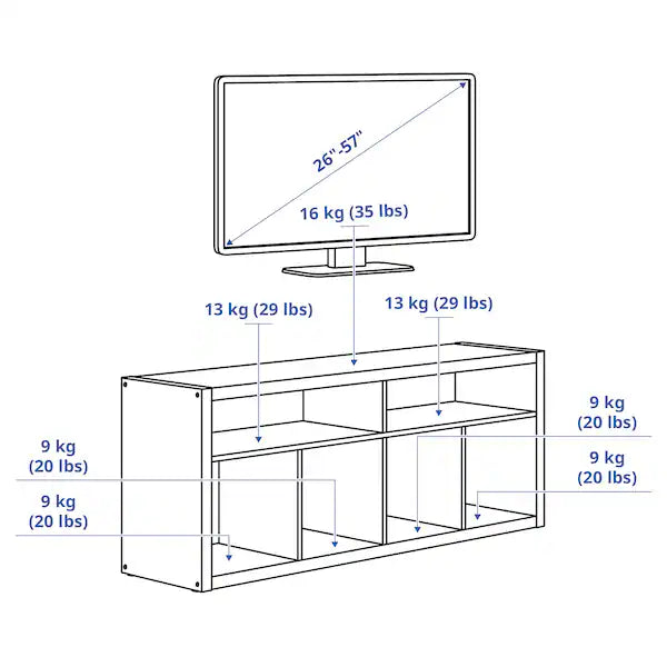 IKEA KALLAX TV unit, white, 57 3/4x23 1/2 "