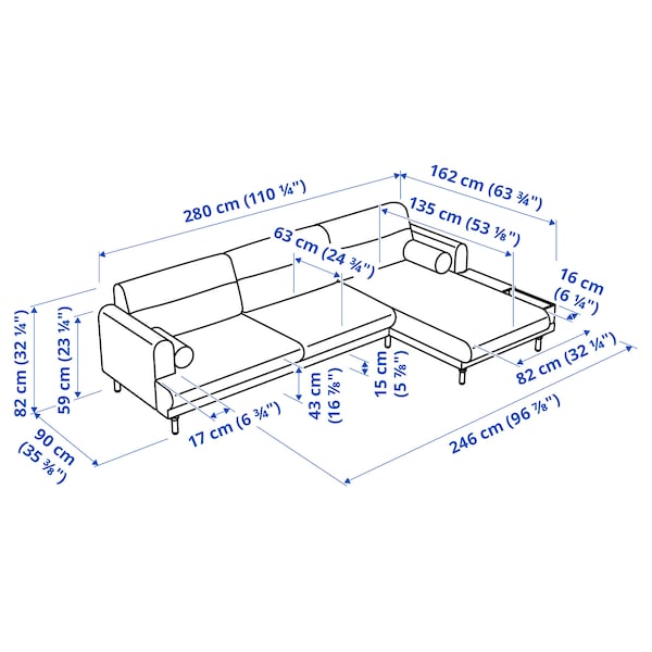 IKEA LÅNGARYD Sofa w chaise, right, Lejde/light gray metal