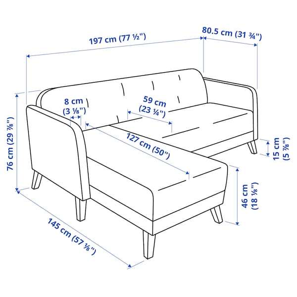 IKEA LINANÄS Sofa, with chaise/Vissle dark gray