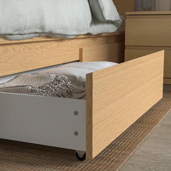IKEA MALM High bed frame/2 storage boxes, oak veneer/Luröy,