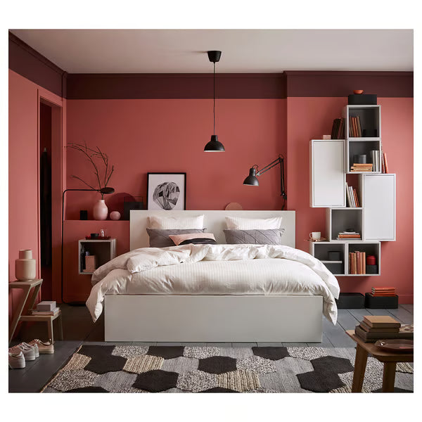 IKEA MALM High bed frame/2 storage boxes, white/Luröy, Queen