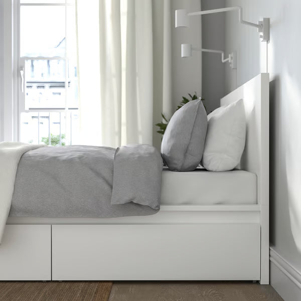 IKEA MALM High bed frame/2 storage boxes, white/Luröy, Queen
