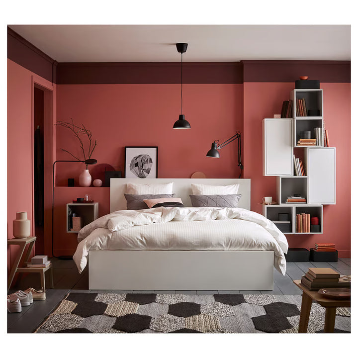 IKEA MALM High bed frame/4 storage boxes, white/Luröy, Queen