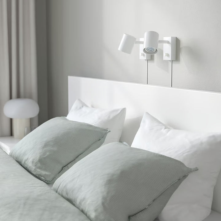 IKEA MALM High bed frame/4 storage boxes, white/Luröy, Queen