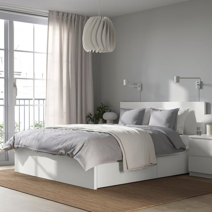 IKEA MALM High bed frame/4 storage boxes, white/Luröy, Queen