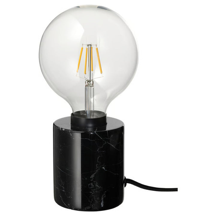 IKEA MARKFROST / LUNNOM Table lamp with LED bulb, marble black/globe