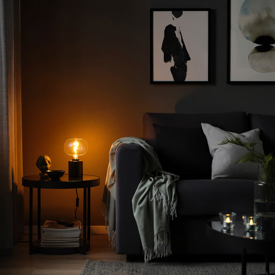 IKEA MARKFROST / MOLNART Table lamp with LED bulb, marble black/ellipse shaped multicolor