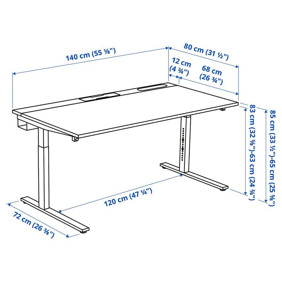 IKEA MITTZON Desk, birch veneer, 55 1/8x31 1/2 "
