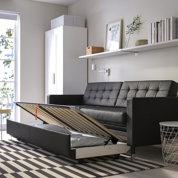 IKEA MORABO Sleeper sofa, Grann/Bomstad black/metal