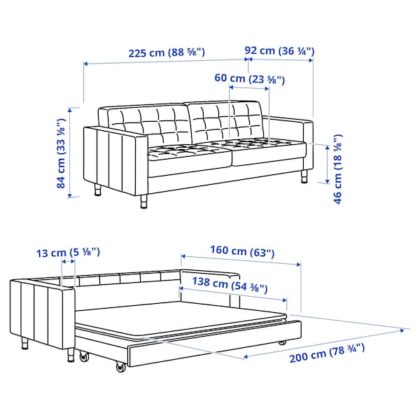 IKEA MORABO Sleeper sofa, Grann/Bomstad black/wood