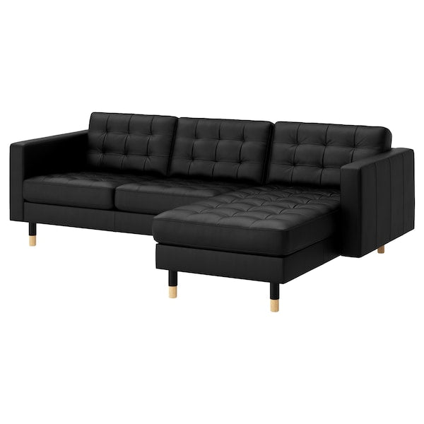IKEA MORABO Sofa with chaise, Grann/Bomstad black/wood