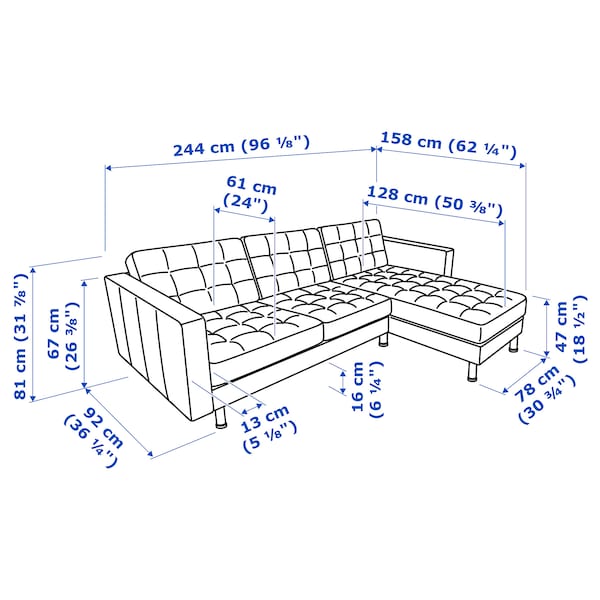 IKEA MORABO Sofa with chaise, Grann/Bomstad black/wood