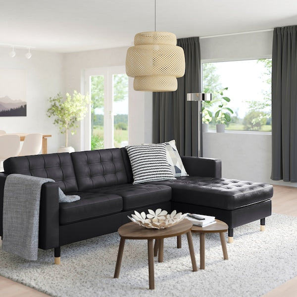 IKEA MORABO Sofa with chaise, Grann/Bomstad black/wood