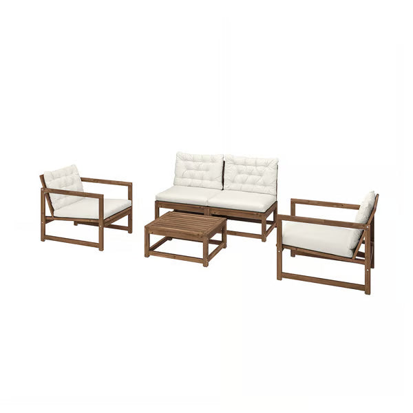 IKEA NÄMMARÖ 4-seat conversation set, outdoor, light brown stained/Kuddarna light grey-beige