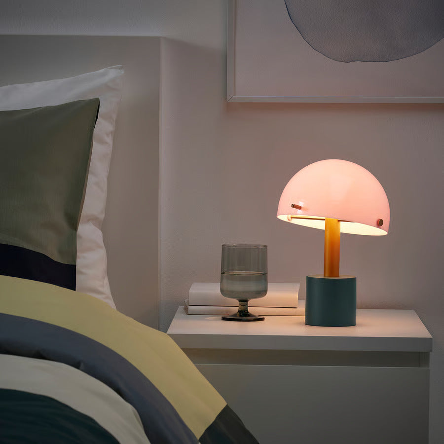 IKEA NÖDMAST LED portable lamp, battery operated, light pink/dark gray-green, 10 ¼ "