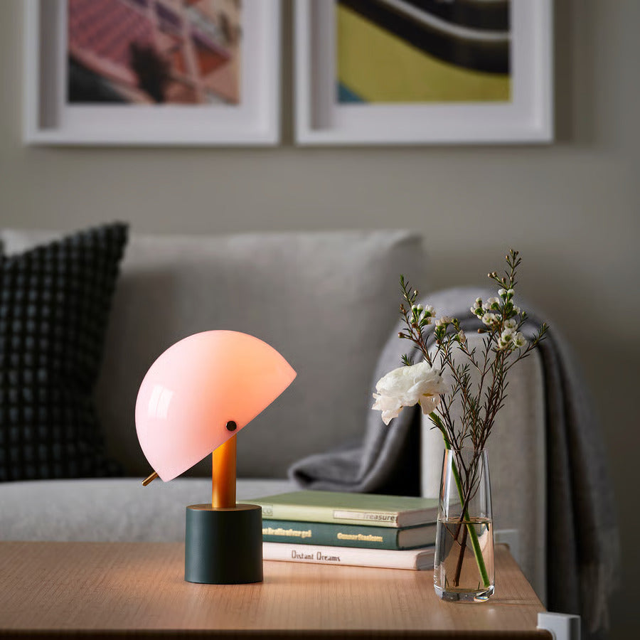 IKEA NÖDMAST LED portable lamp, battery operated, light pink/dark gray-green, 10 ¼ "