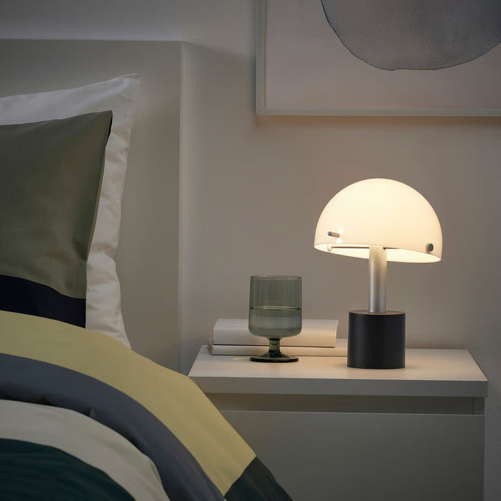 IKEA NÖDMAST LED portable lamp, battery operated, light pink/dark gray-green, 10 ¼ "