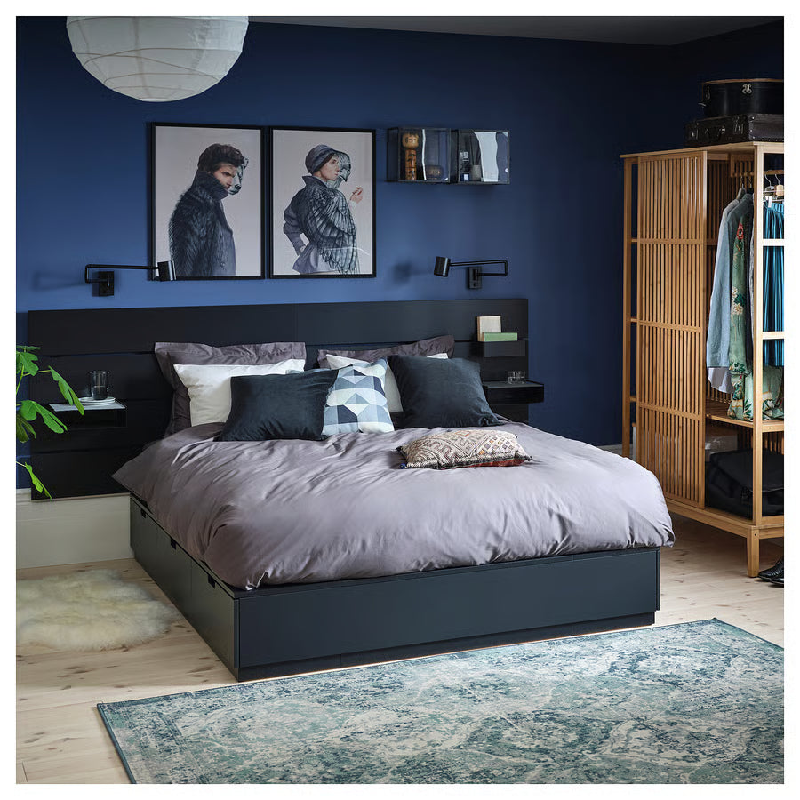 IKEA NORDLI Bed with headboard and storage, anthracite, Queen