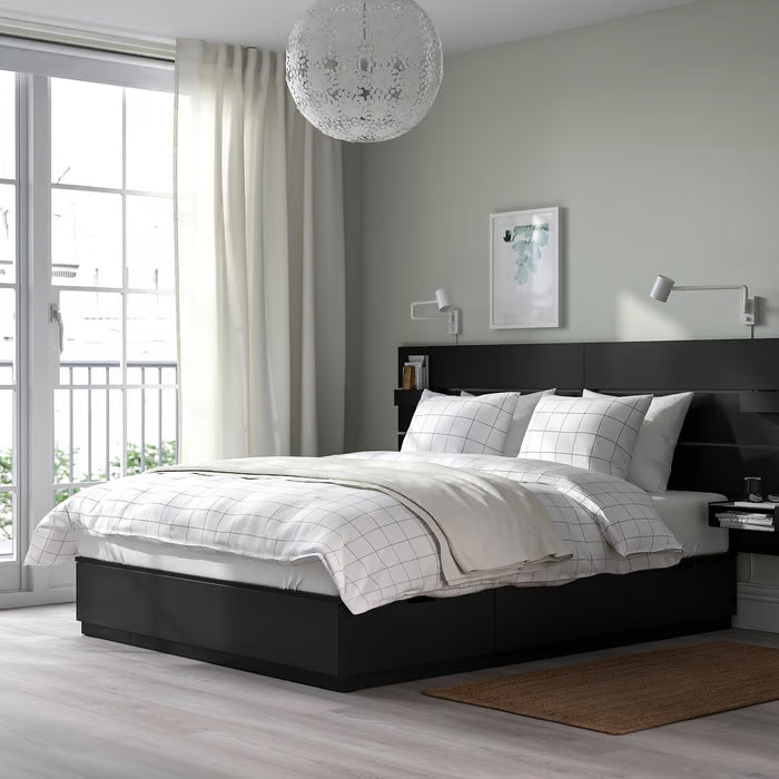 IKEA NORDLI Bed with headboard and storage, anthracite, Queen