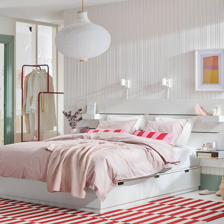 IKEA NORDLI Bed with headboard and storage, white, Queen