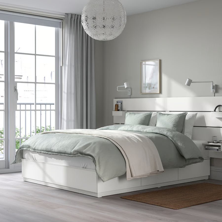 IKEA NORDLI Bed with headboard and storage, white, Queen
