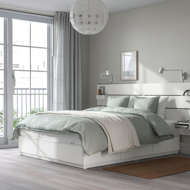 IKEA NORDLI Bed with headboard and storage, white, Queen
