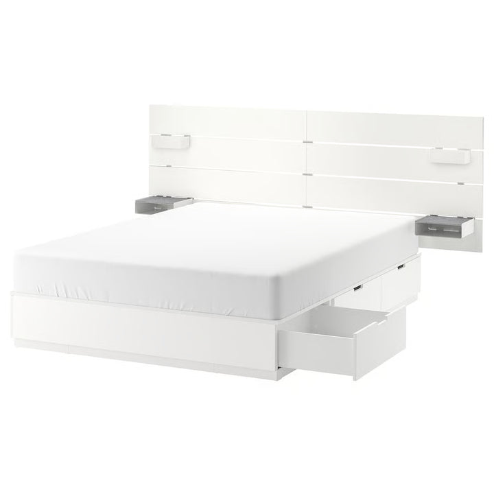IKEA NORDLI Bed with headboard and storage, white, Queen